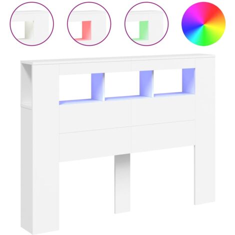 Vidaxl – Tête de lit à LED blanc 140x18,5x103,5 cm – Bois d'ingénierie – Rangement avec connecteur USB – Excellent soutien dorsal