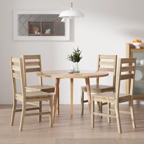 Vidaxl – Lot de 4 chaises à manger en bois d'acacia massif – Surface brossée – Dimensions 42x49x90cm – Hauteur d'assise 45cm – Capacité 110kg (1/5)