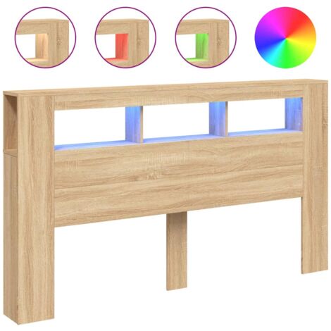 Vidaxl – Tête de lit à LED chêne sonoma 180x18,5x103,5cm – Bois d'ingénierie – Rangement décoratif – Connecteur USB 5V