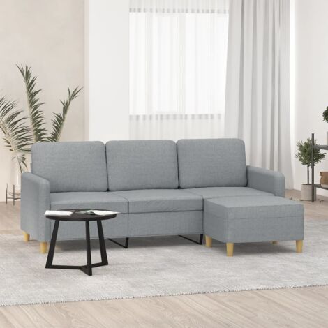 Vidaxl – Canapé droit 3 places gris clair 180 cm – Tissu polyester durable – Structure en métal et contreplaqué – Repose-pieds inclus (1/6)