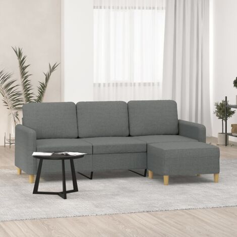 Canapé à 3 places avec repose-pieds Gris foncé 180 cm Tissu vidaXL (1/6)