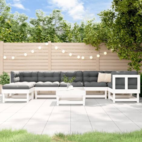 Salon de jardin 8 pcs Blanc Bois de pin massif vidaXL (1/5)