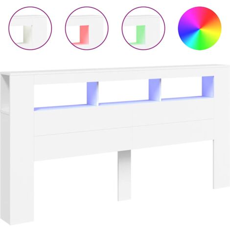 Vidaxl – Tête de lit à LED blanc 200x18,5x103,5 cm – Bois d'ingénierie résistant à l'humidité – Lumières LED RVB réglables – Support pour objets décoratifs (1/6)