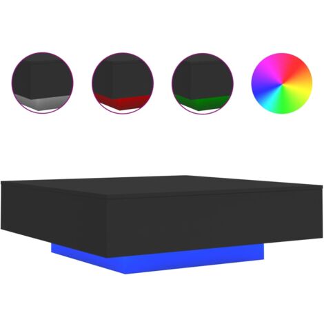 Vidaxl – Table basse fixe avec lumières LED – Dimensions 100x100x31 cm – Matériau bois d'ingénierie – Design moderne noir