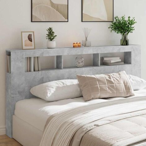 Vidaxl – Tête de lit à LED gris béton 200x18,5x103,5cm – Bois d'ingénierie résistant à l'humidité – Lumières LED RVB réglables – Support décoratif