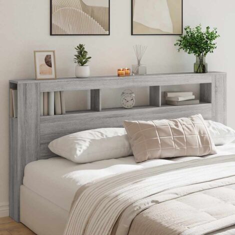 Vidaxl – Tête de lit à LED sonoma gris 200x18,5x103,5 cm – Bois d'ingénierie résistant à l'humidité – Lumières LED RVB réglables – Support pour objets décoratifs