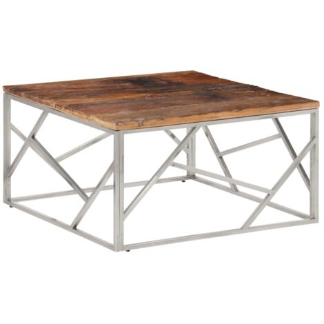 Table basse argenté inox et bois de mélèze massif vidaXL (1/5)