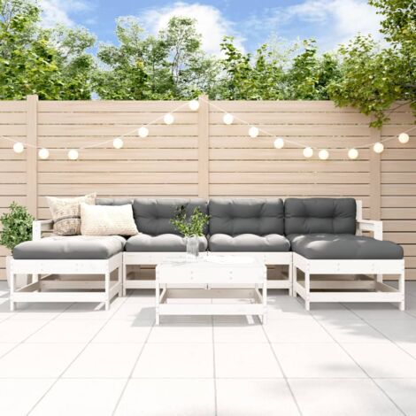 Vidaxl – Salon de jardin 7 pcs blanc en bois de pin massif – Design modulaire – Confort d'assise avec dossier – Dimensions canapé 66x62x70,5 cm