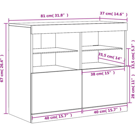 Buffet avec lumières LED gris béton 81x37x67 cm vidaXL