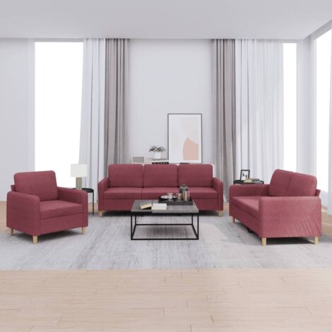Ensemble de canapés 3 pcs avec coussins Rouge bordeaux Tissu vidaXL (1/5)