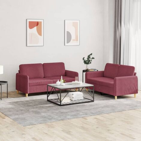 Ensemble de canapés 2 pcs avec coussins Rouge bordeaux Tissu vidaXL (1/5)