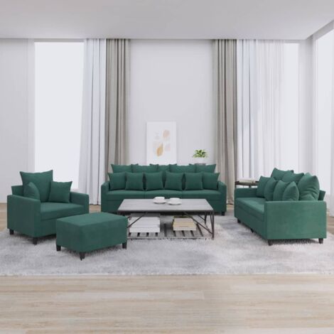 Vidaxl – Ensemble de canapés 4 places avec coussins – Velours vert foncé – Structure robuste en contreplaqué et métal – Confort optimal