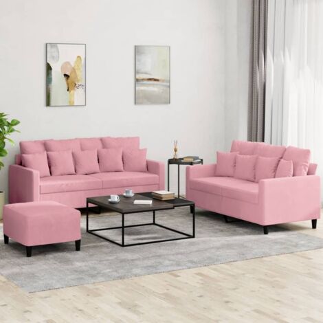 Ensemble de canapés 3 pcs avec coussins Rose Velours vidaXL