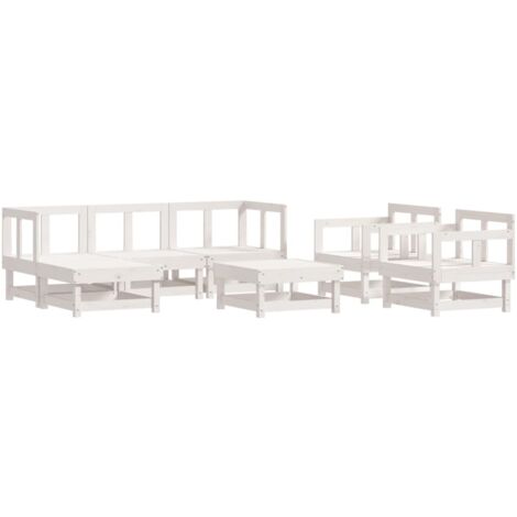 Salon de jardin 7 pcs Blanc Bois de pin massif vidaXL (1/5)