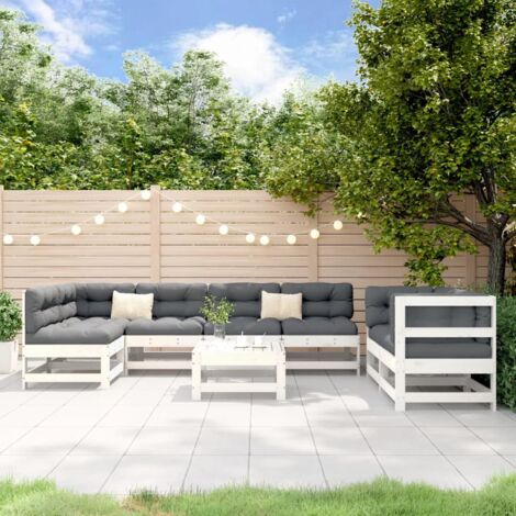 vidaXL Salon de jardin 8 pcs Blanc Bois de pin massif (1/5)