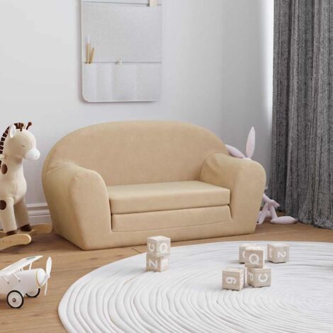 vidaXL Canapé-lit pour enfants 2 places crème peluche douce (1/5)