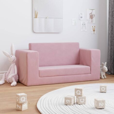 Vidaxl – Canapé-lit 2 places rose peluche douce – Design 2 en 1 – Housse amovible – Dimensions 84x104x34 cm – Confort optimal pour enfants (1/6)