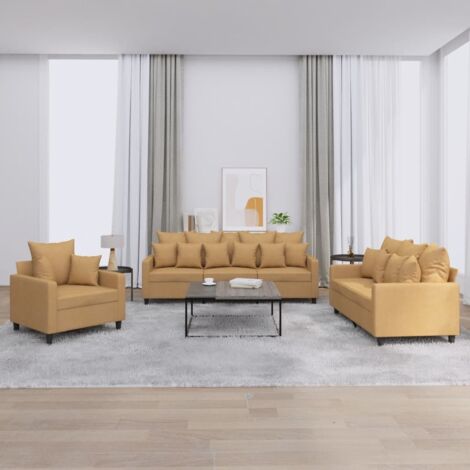 Ensemble de canapés 3 pcs avec coussins Marron Velours vidaXL