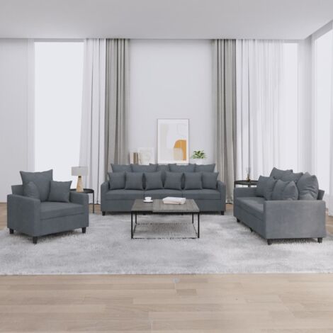 Vidaxl – Canapé droit 3 places avec coussins – Velours gris foncé – Structure en contreplaqué et métal – Confort optimal pour 110 kg par siège