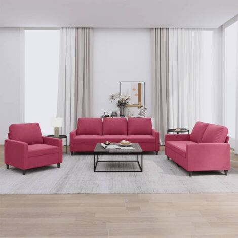 vidaXL Ensemble de canapés 3 pcs avec coussins Rouge bordeaux Velours