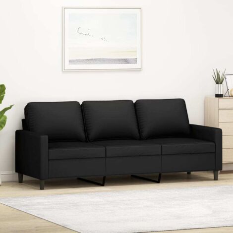 Vidaxl – Canapé droit 3 places noir 180 cm en velours – Cadre en métal robuste – Confort optimal pour salon moderne