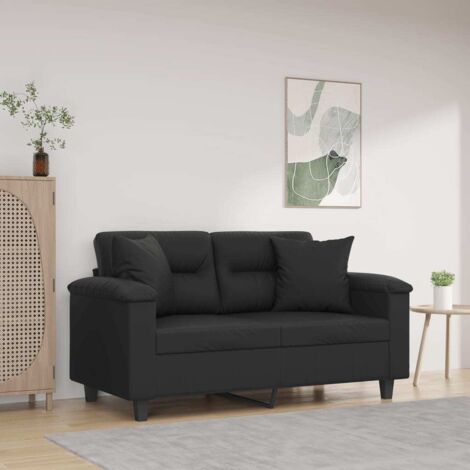 Canapé 2 places avec oreillers décoratifs noir 120cm similicuir vidaXL (1/6)