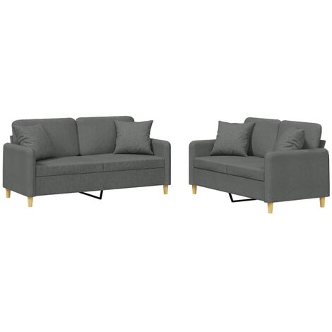 Ensemble de canapés 2 pcs coussins gris foncé tissu vidaXL (1/5)