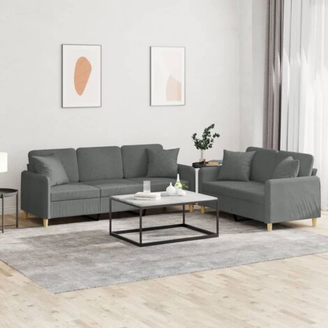 Ensemble de canapés 2 pcs coussins gris foncé tissu vidaXL (1/5)