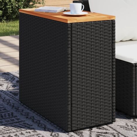 Vidaxl – Table de jardin en rotin synthétique avec plateau en bois d'acacia – Dimensions 58 x 27,5 x 55 cm – Cadre en acier thermolaqué