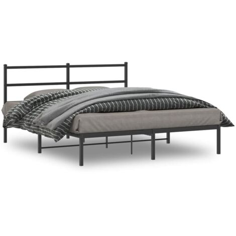 Cadre de lit métal sans matelas et tête de lit noir 160x200 cm vidaXL (1/7)