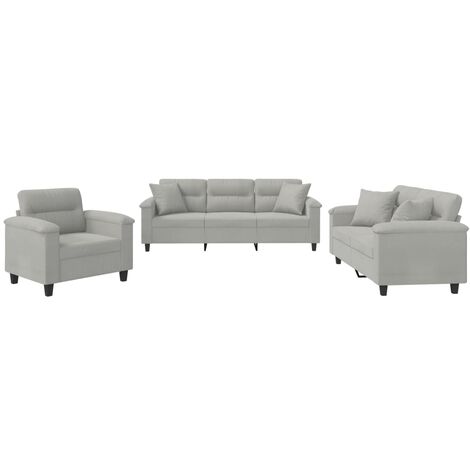 Vidaxl – Ensemble de canapés 3 pièces – Canapé droit 2 places 150x77x80cm – Canapé 3 places 210x77x80cm – Tissu microfibre gris clair (1/5)