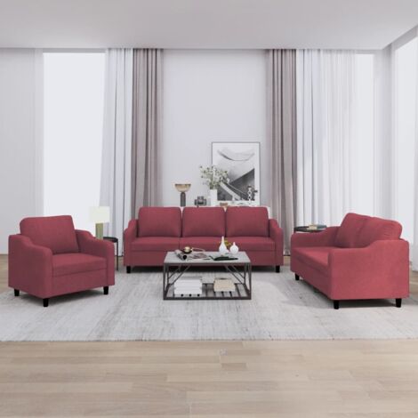 Ensemble de canapés 3 pcs avec coussins Rouge bordeaux Tissu vidaXL (1/5)