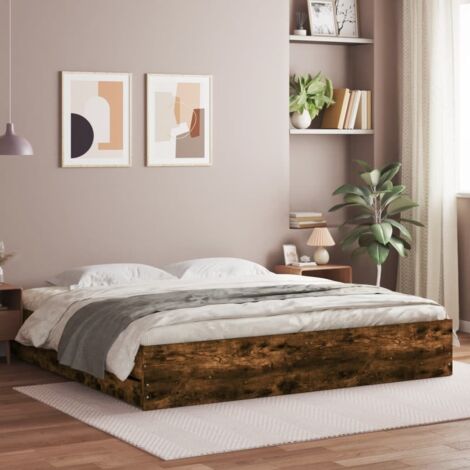 Vidaxl – Cadre de lit avec tiroirs 180x200 cm – Chêne fumé – Bois d'ingénierie – 6 tiroirs pour rangement optimal – Assemblage requis