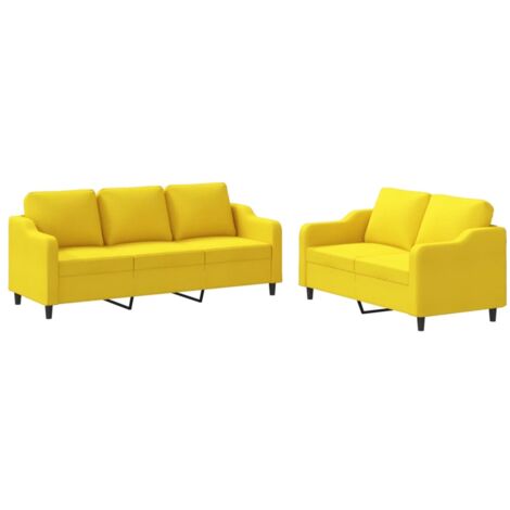 Ensemble de canapés 2 pcs avec coussins Jaune clair Tissu vidaXL (1/6)