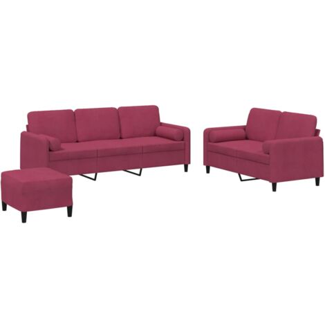 Ensemble de canapés 3 pcs avec coussins rouge bordeaux velours vidaXL (1/5)