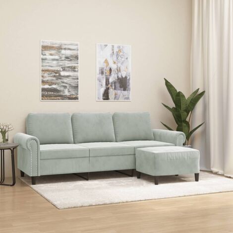 Canapé à 3 places avec repose-pieds Gris clair 180 cm Velours vidaXL (1/5)