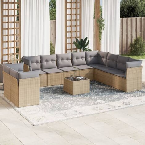 Salon de jardin 11 pcs avec coussins beige résine tressée vidaXL (1/3)