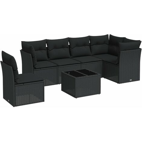 Salon de jardin 7 pcs avec coussins noir résine tressée vidaXL (1/3)