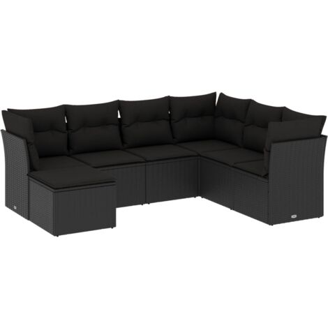 Salon de jardin 7 pcs avec coussins noir résine tressée vidaXL (1/3)