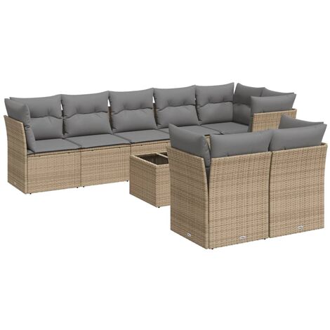 Salon de jardin avec coussins 9 pcs beige résine tressée vidaXL (1/3)