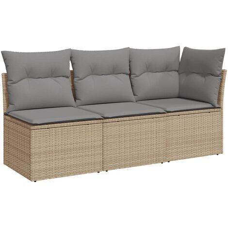 Canapé de jardin avec coussins 3 places beige résine tressée vidaXL