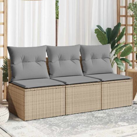 Canapé de jardin avec coussins 3 places beige résine tressée vidaXL (1/5)