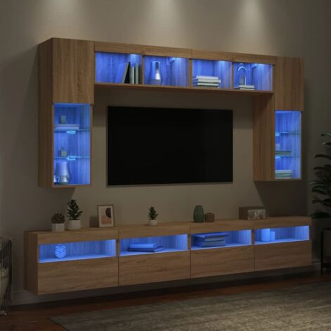 Vidaxl – Ensemble de meubles TV muraux 8pcs – bois d'ingénierie chêne sonoma – lumières LED RVB – design mural avec grand espace de rangement
