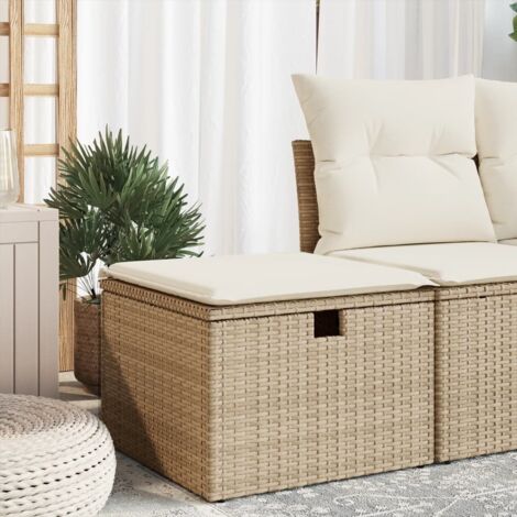 Vidaxl – Tabouret de jardin en résine tressée – Coussin épais beige – Dimensions 55x55x37cm – Résistant aux intempéries et aux UV (1/5)
