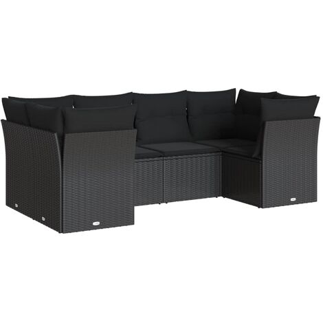 Salon de jardin 6 pcs avec coussins noir résine tressée vidaXL (1/3)