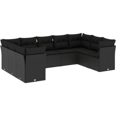 Salon de jardin 9 pcs avec coussins noir résine tressée vidaXL (1/3)