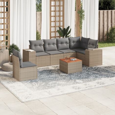 Salon de jardin avec coussins 7 pcs beige résine tressée vidaXL (1/3)