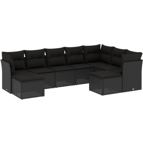 Salon de jardin 9 pcs avec coussins noir résine tressée vidaXL (1/3)
