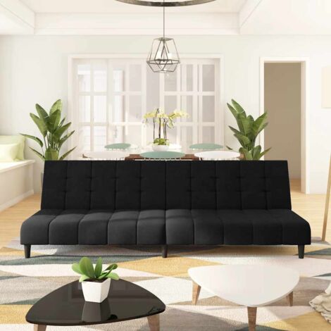 Vidaxl – Canapé-lit convertible 2 places noir velours – Dimensions 200x100cm – Structure en bois et mousse – Confort optimal pour invités (1/5)