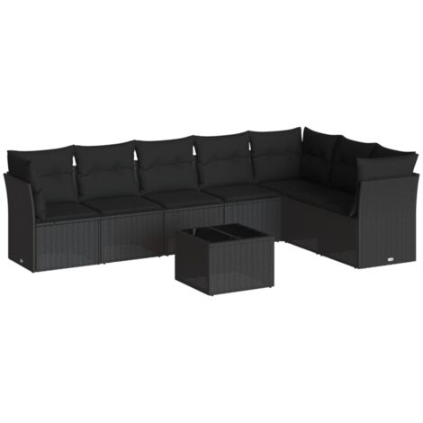 Salon de jardin 8 pcs avec coussins noir résine tressée vidaXL (1/3)